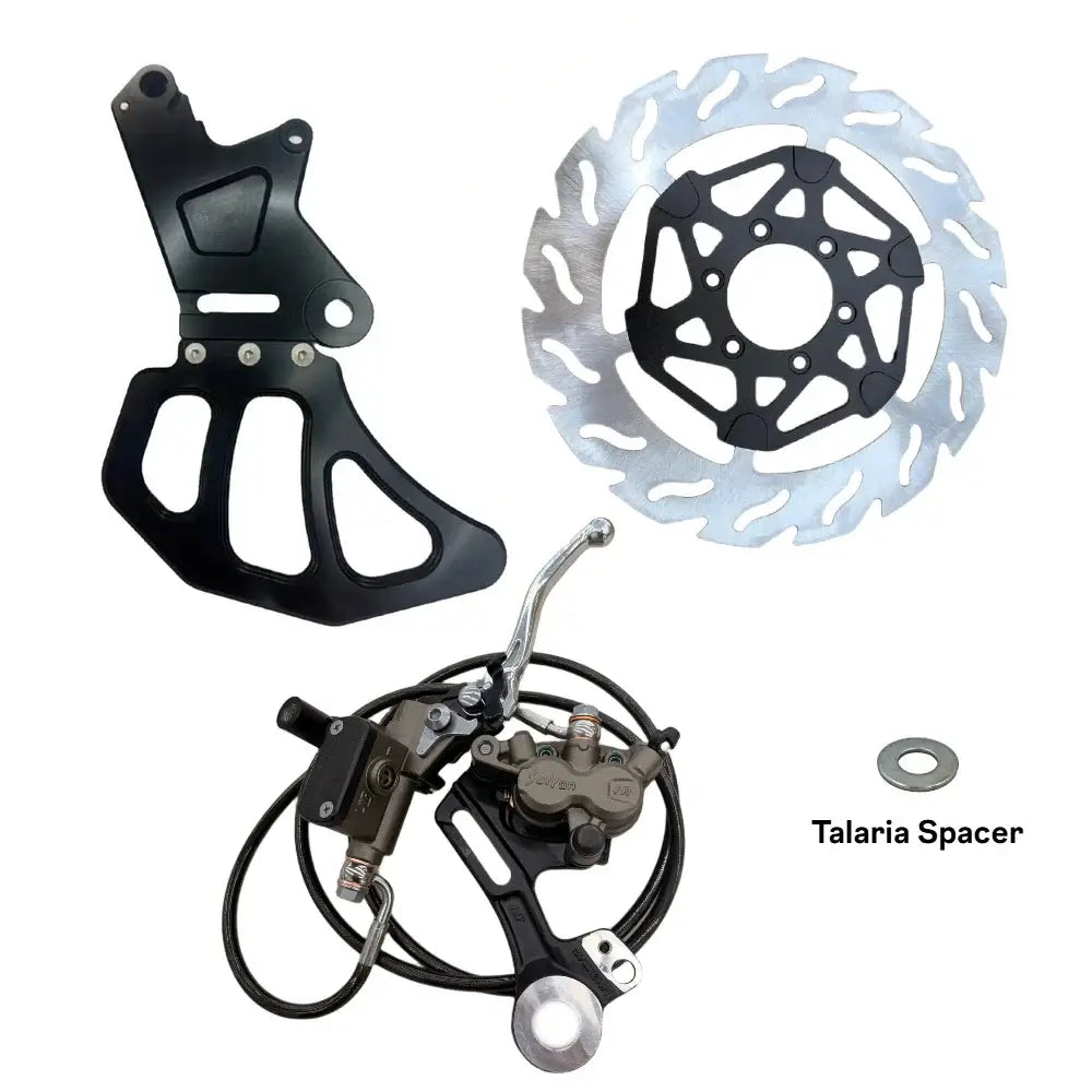 Talaria X3 MX4 moto brake single caliper kit with OEM caliper and floating rotor on white background