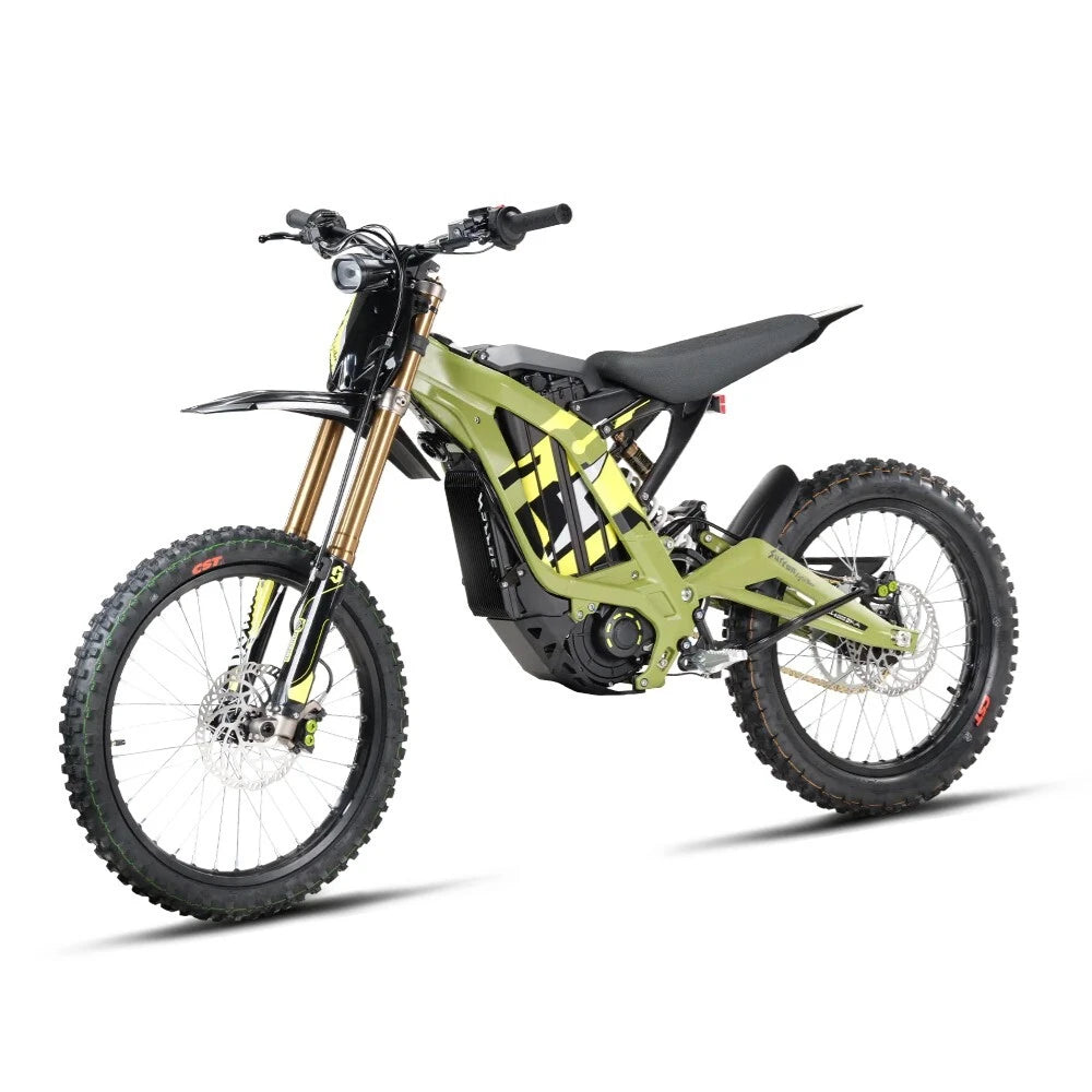 2025 Surron Light Bee X electric dirt bike in green side-view