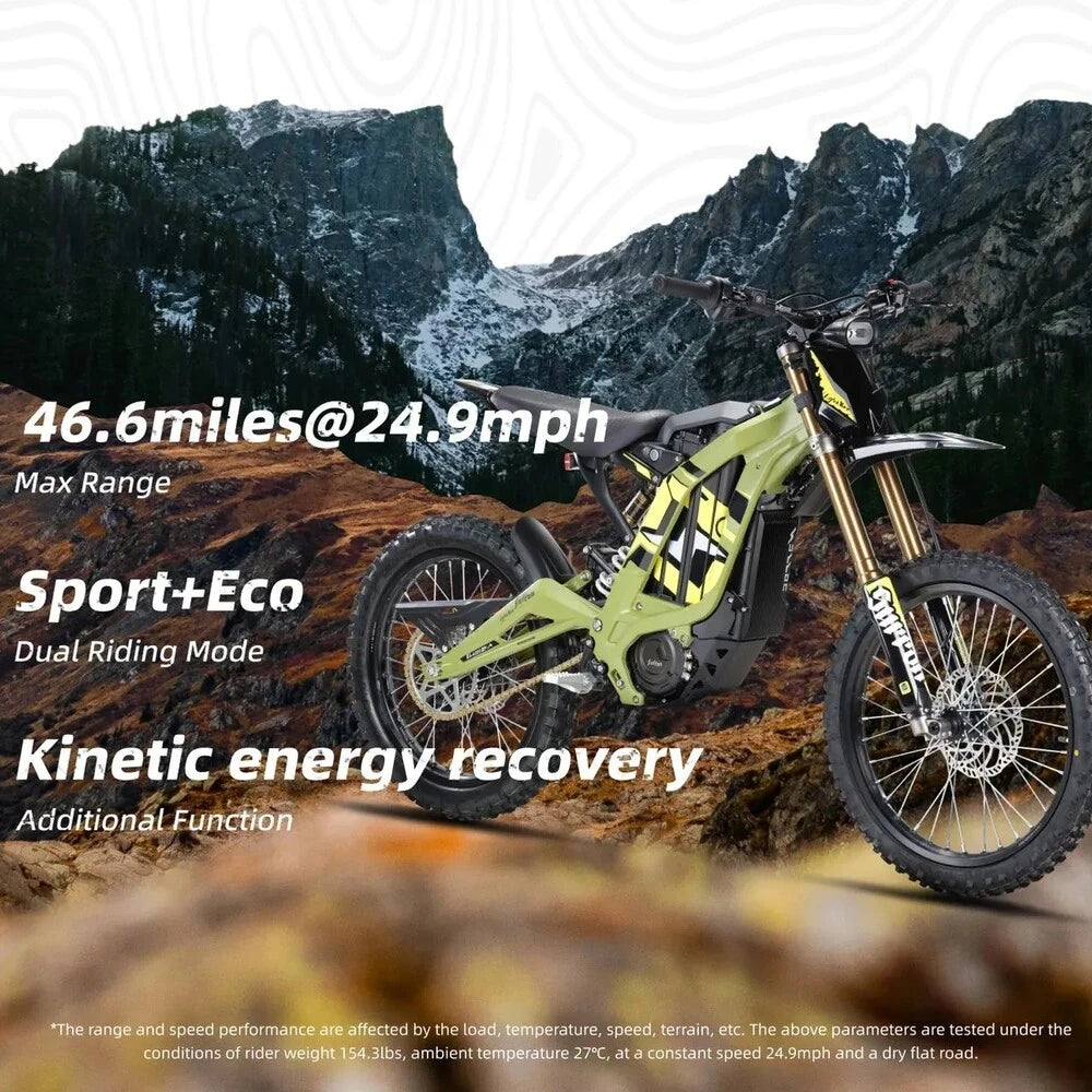 2025 Surron Light Bee X max range 46.6 miles at 25 mph in Sport and Eco modes