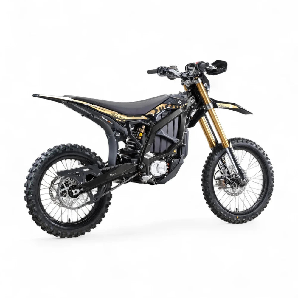 Alternate right profile of 2025 Surron Ultra Bee Carbon Black electric dirt bike with skid plate and motor cover visible