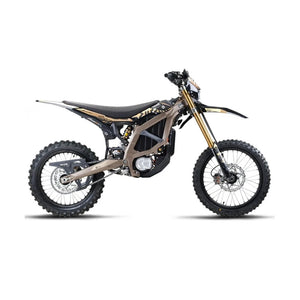right-side profile of the 2025 Surron Ultra Bee in Desert Brown, electric dirt bike on white studio background