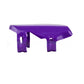 Motocutz style plate in gloss purple, edge-on side profile with the mounting clamps hanging below