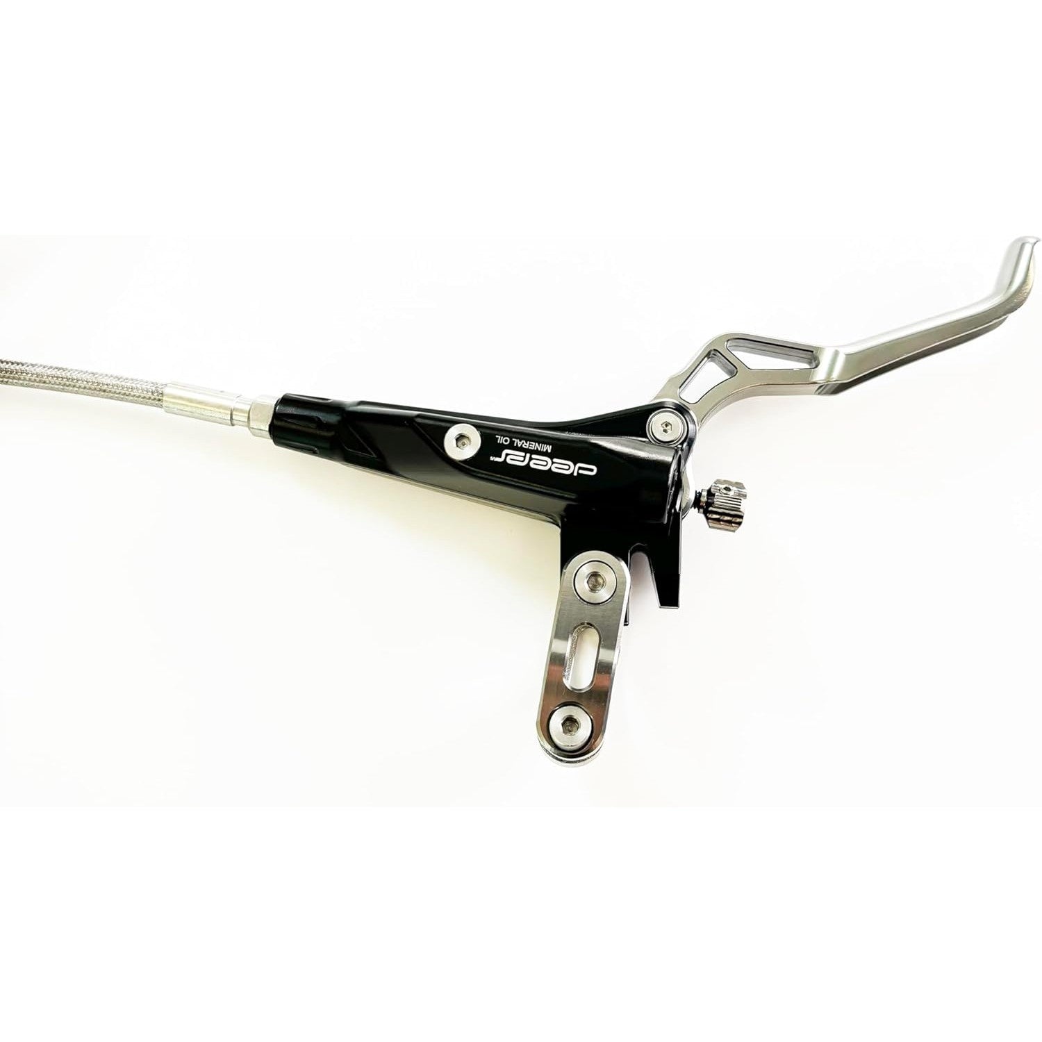 Braided stainless brake line and reach-adjust lever on DEEPS G500 kit for electric dirt bikes