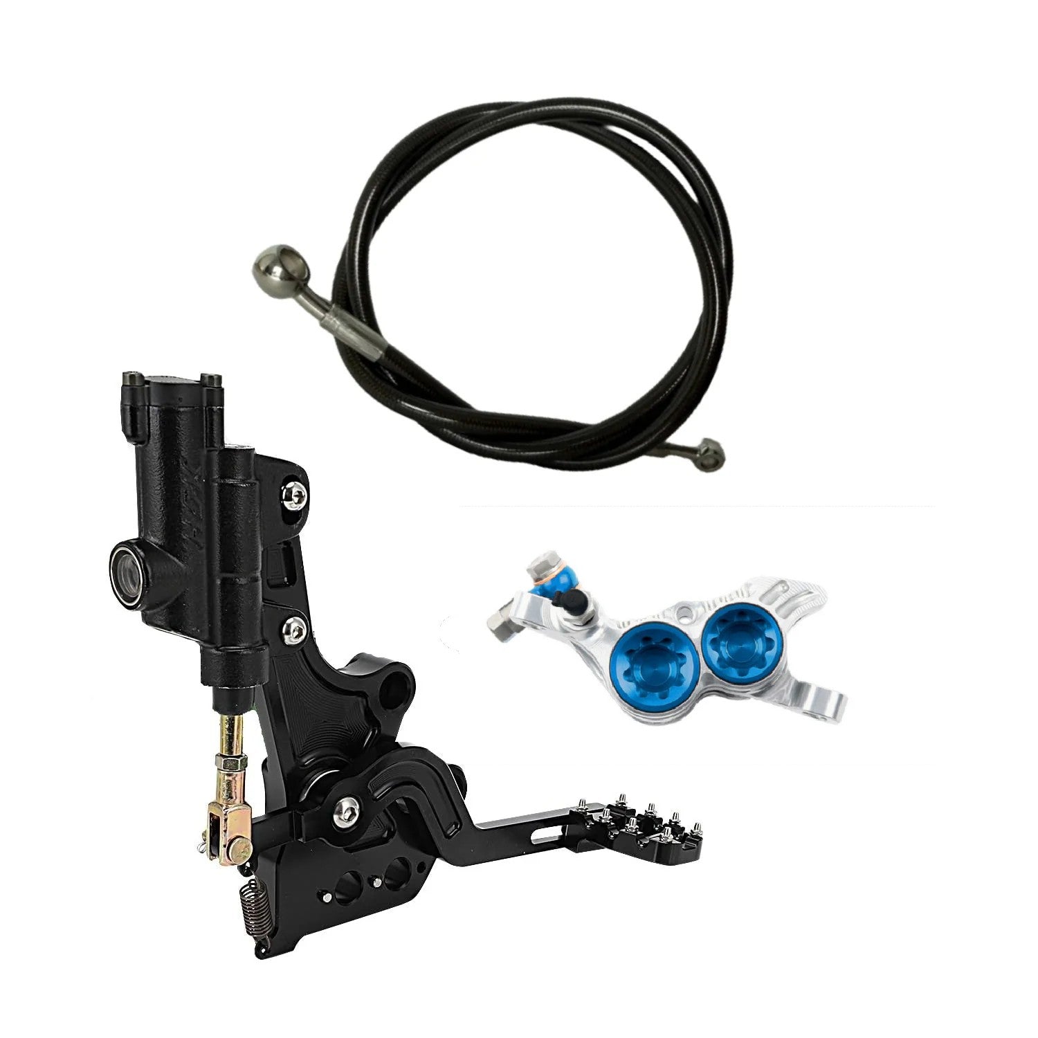 Hope Tech 4 V4 rear foot brake kit installed on Surron Light Bee X – Silver & Orange caliper