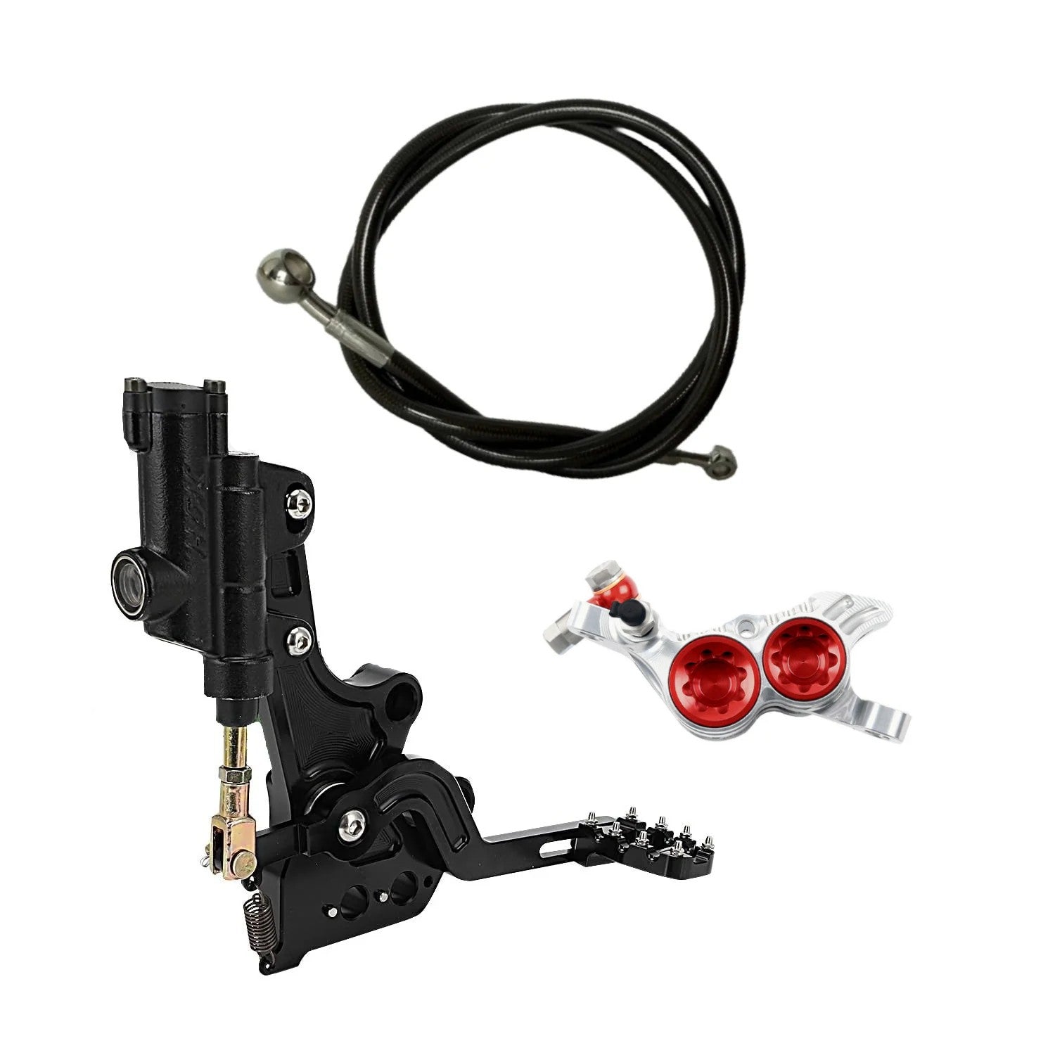 Hope Tech 4 V4 rear foot brake kit installed on Surron Light Bee X – Silver & Red caliper