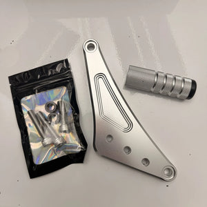 Surron shift lock kit, silver CNC aluminum shift lever arm with knurled foot peg tip and mounting hardware
