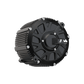 EBMX XUB-80 air-cooled motor for Surron Ultra Bee, black finned housing, bolted faceplate and output shaft, angled view