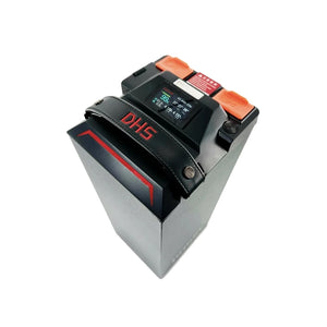 top view of dhs gt battery, showing the BMS screen & battery handle