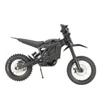 Eride Pro Mini electric dirt bike in matte black, full right-side profile, knobby tires, inverted forks and dual disc brakes