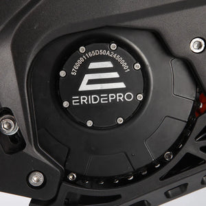 Eride Pro SR mid drive motor cover close up with logo
