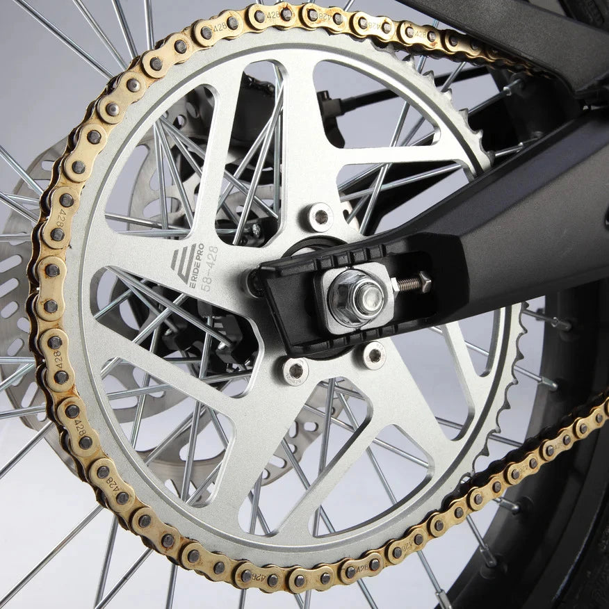 Eride Pro SR rear sprocket chain and brake rotor detail