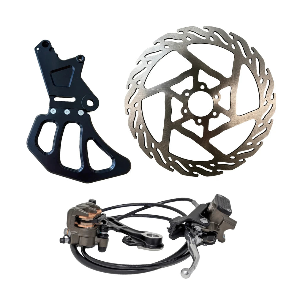 Complete Eride Pro rear single caliper brake kit with bracket, 240mm rotor, and hydraulic system