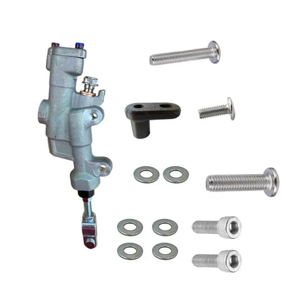 Surron foot brake master cylinder kit, cast aluminum body with clevis pushrod, mounting bracket, bolts and washers hardware