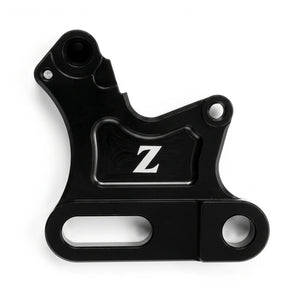 ETM RTR Surron Ultra Bee brake bracket in black, front view with white Z logo in the recessed center pocket