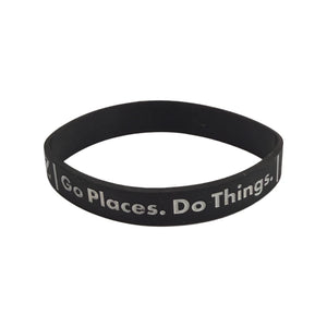 Surron phone mount wrist band, black FactoryZ Phone Band printed with Go Places Do Things, white background