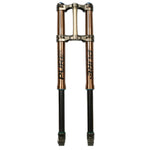 Pure Traxion fork front view of stanchions and long 260 mm travel for Surron Ultra Bee
