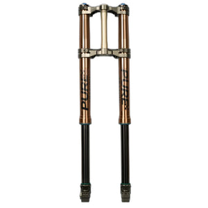 Pure Traxion fork front view of stanchions and long 260 mm travel for Surron Ultra Bee
