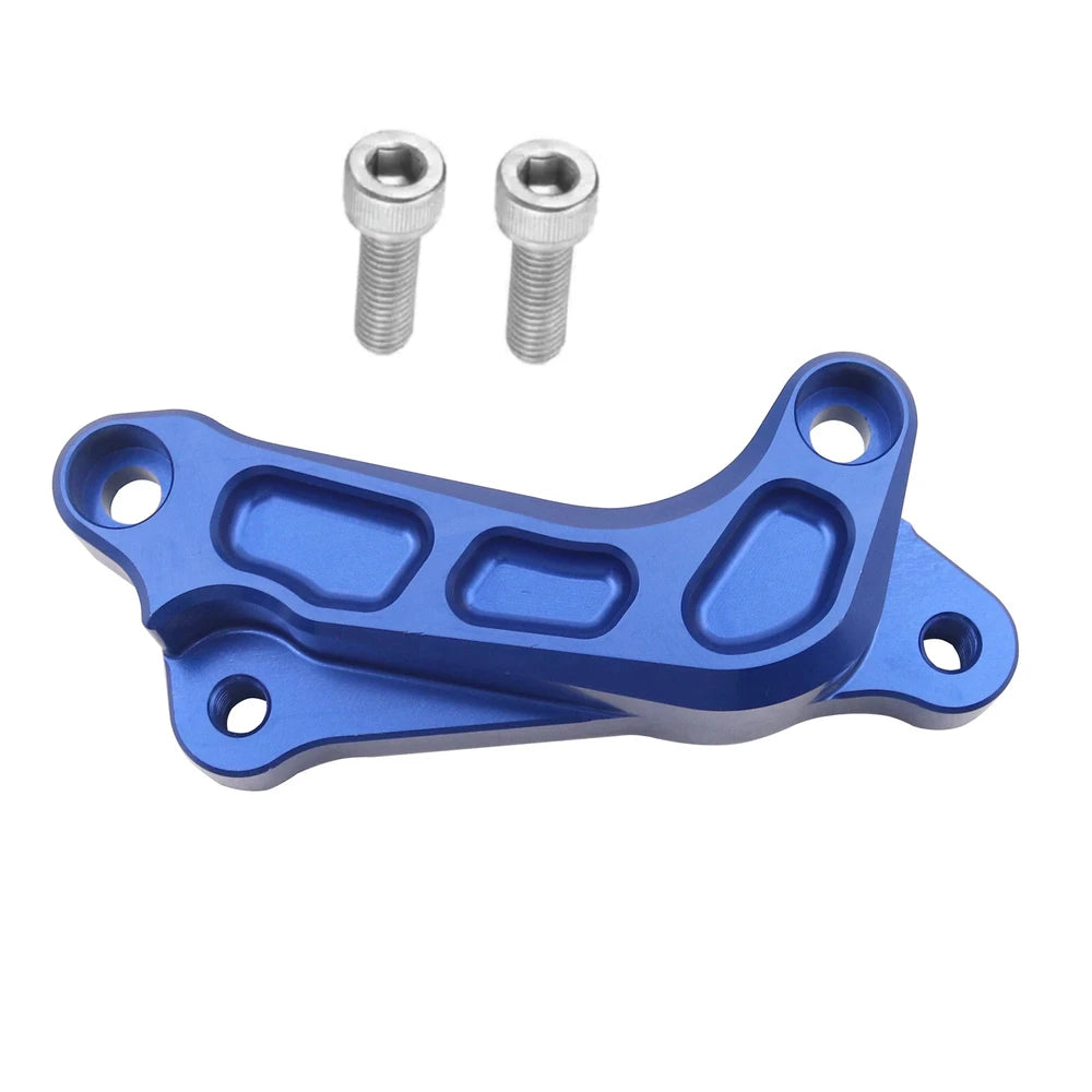 Front Stark Varg 320mm Blue Brake Rotor Bracket Close up