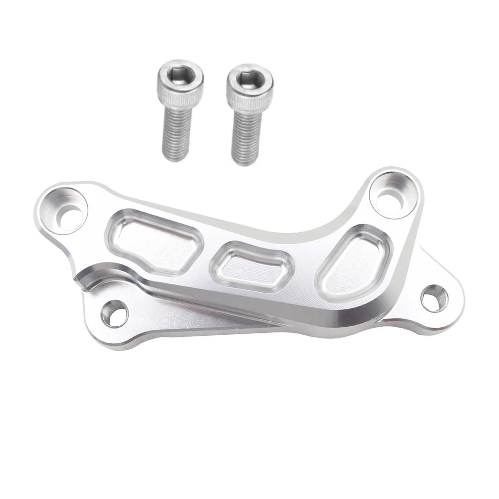 Front Stark Varg 320mm Silver Brake Rotor Bracket Close up