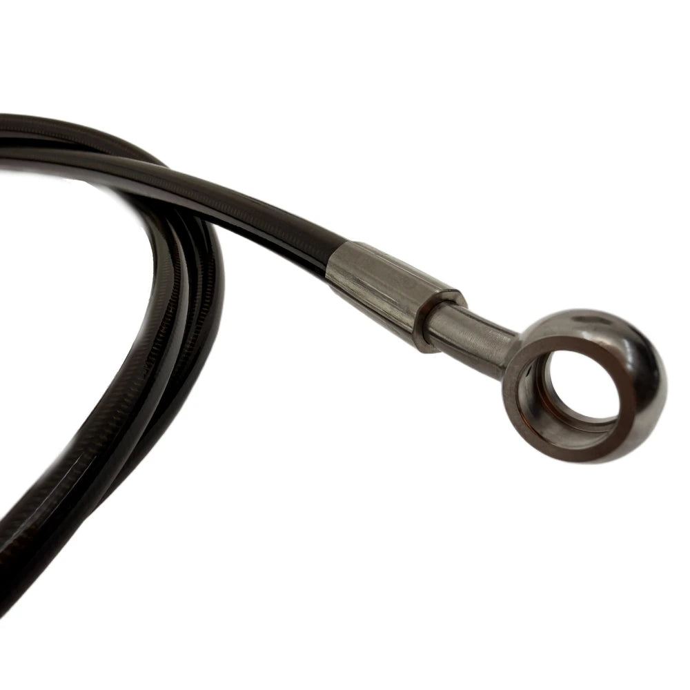 Stark Varg Hand Brake Line Steel braided, bottom banjo end close up