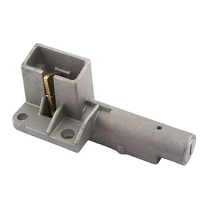 Surron Light Bee key and lock set battery lid lock latch, silver housing with brass latch tongue, side view