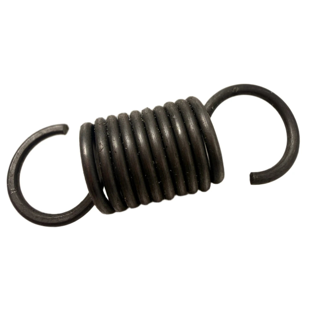 Surron foot brake return spring, dark steel coil with dual hooked ends, OEM-style replacement, side view