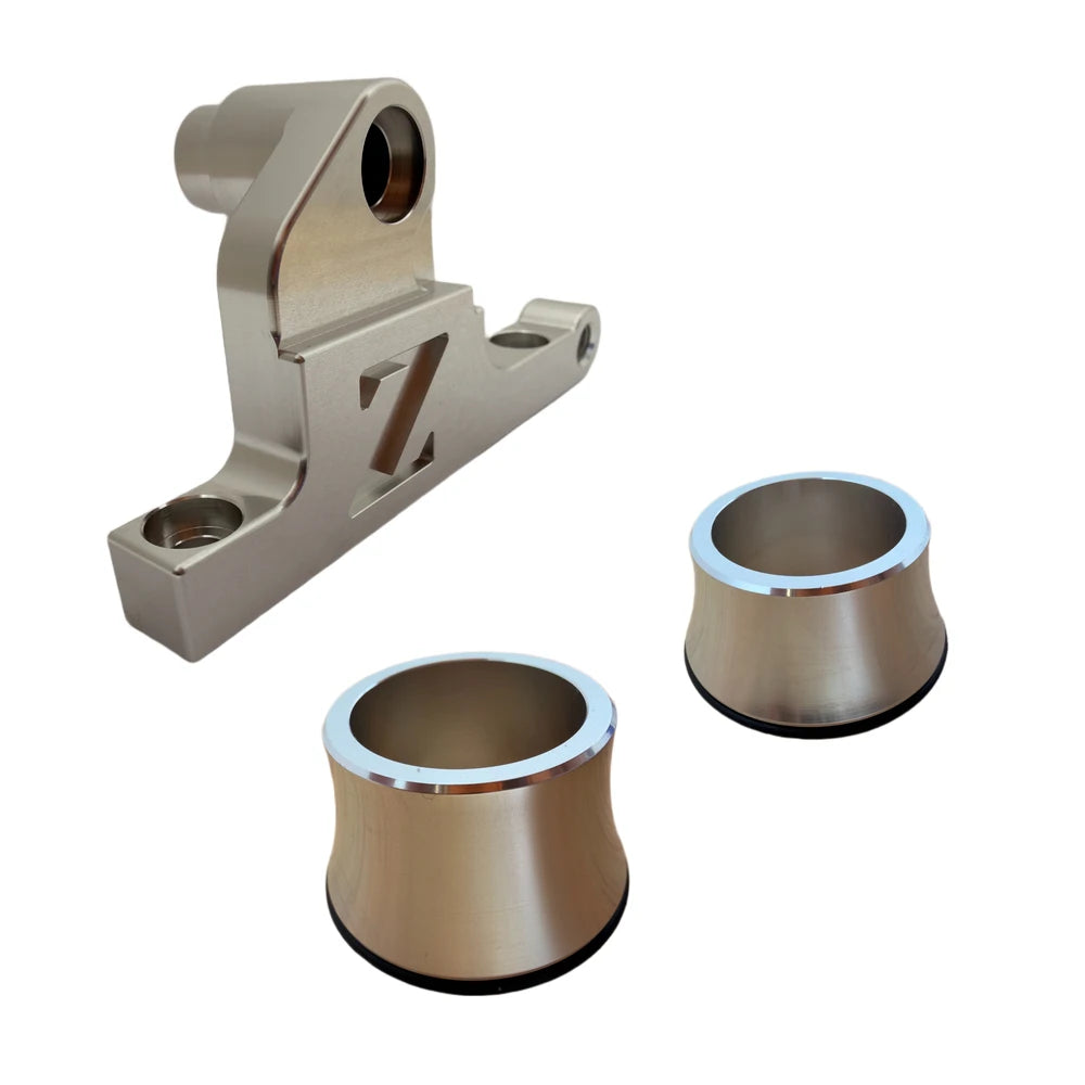 Surron front moto brake caliper bracket kit, silver CNC-machined adapter with Z logo cutout and two spacers