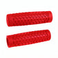 Surron waffle grips in red, pair laid side by side showing the diamond and hex pattern on white