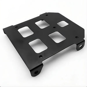 Surron battery tray in black, angled view of the five cutouts and bent mounting tabs