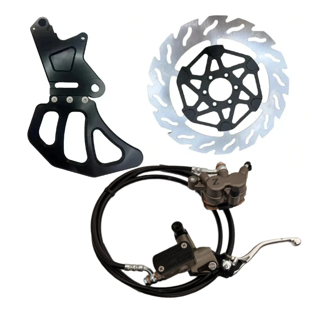 Surron Light Bee moto brake single caliper kit Gen1 black caliper with floating rotor on white background