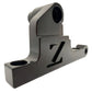 Surron moto front brake caliper mounting bracket, CNC-machined gunmetal anodized finish, cut-out FactoryZ Z logo, close-up angle