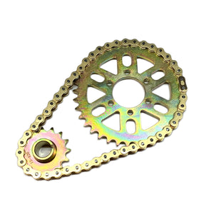 close up photo with white background showcasing the 420 primary chain conversion for Surron Ultra Bee