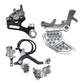 Surron Ultra Bee foot brake kit in silver with dual caliper bracket, rear caliper, master cylinder, and pedal assembly
