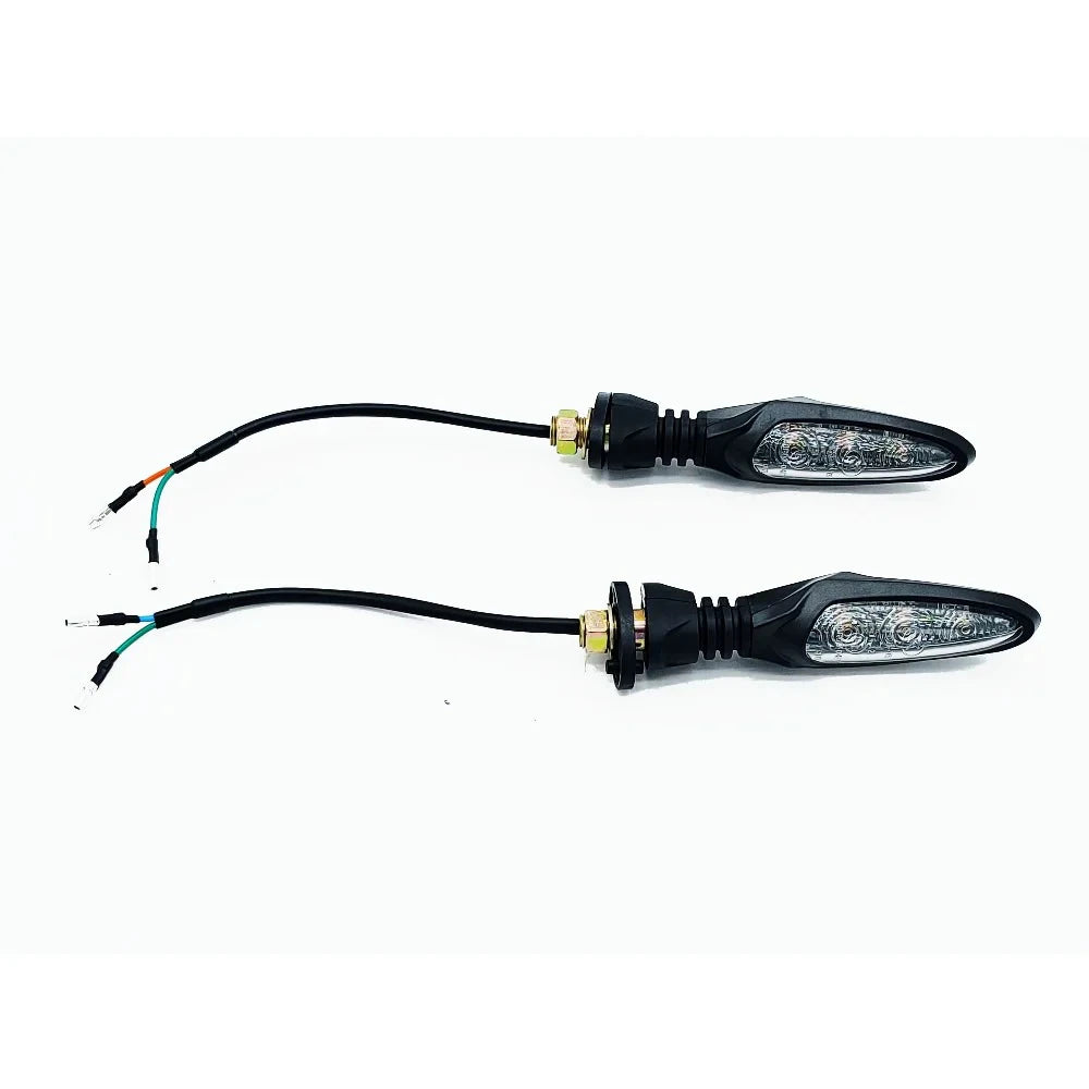 Pair of LED front turn signal indicators for Surron Ultra Bee with bullet connectors and mounting hardware