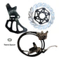 Talaria moto brake single caliper kit Gen1 black caliper with floating rotor on white background