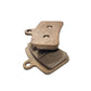 Rear plate detail of Talaria MX5 copper sintered brake pads showing twin locator holes for easy installation.
