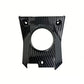 Talaria X3 carbon fiber horn cover, glossy twill-weave finish with circular center cutout and mounting holes, front view