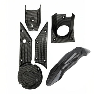 Talaria X3 carbon fiber plastic body kit, glossy twill-weave panels with front fender and headlight surround