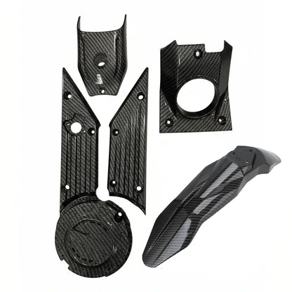 Talaria X3 carbon fiber plastic body kit, glossy twill-weave panels with front fender and headlight surround