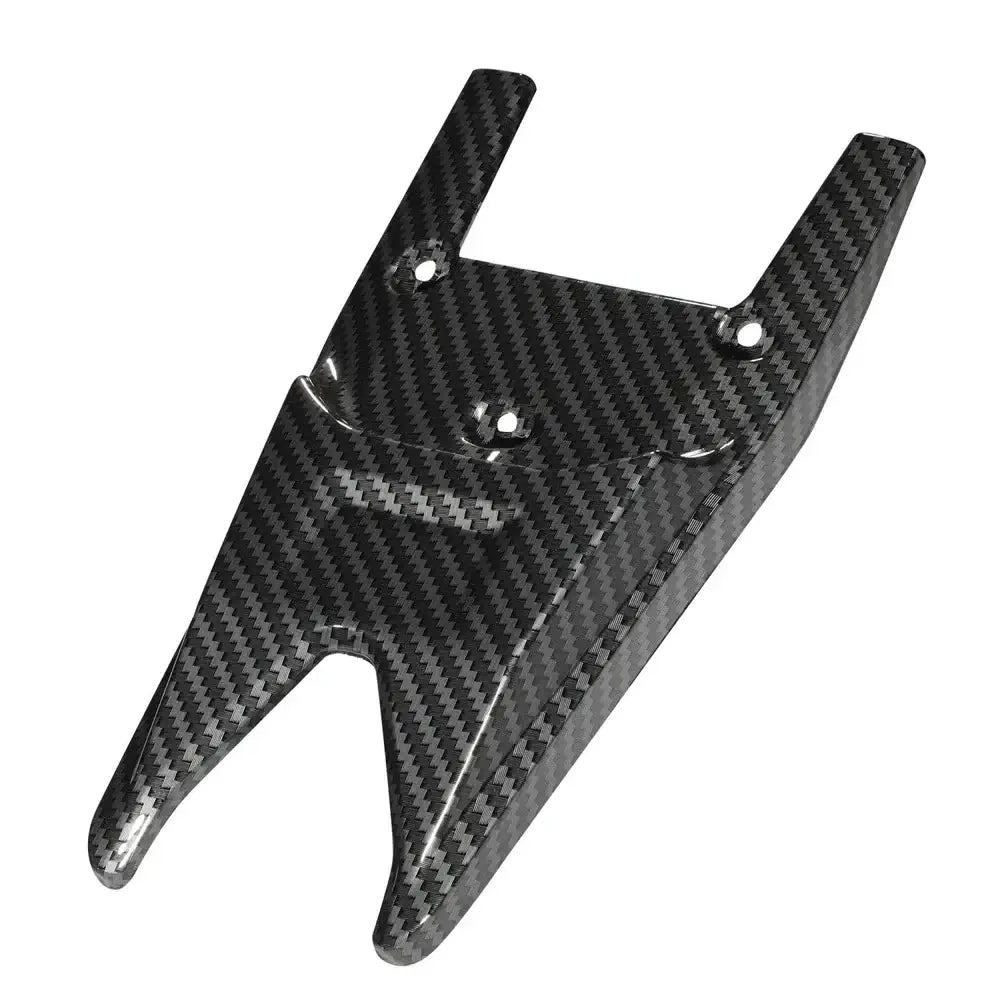 Talaria X3 carbon fiber rear fender, glossy twill-weave finish with mounting holes, angled view
