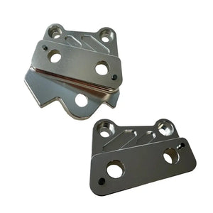 Silver CNC‑machined left and right foot peg brackets for Talaria X3 bikes, durable 6061 aluminum set