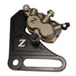 Custom FactoryZ caliper mounted on the Tuttio foot brake bracket, close-up detail