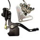 Tuttio Soleil 01 foot brake kit, silver caliper bracket, OEM Surron Ultra Bee caliper and steel-braided line