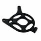 Tuttio Soleil 01 aluminum motor cover in black, angled top view of the cutout pattern and knurled post on white