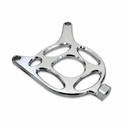 Tuttio Soleil 01 aluminum motor cover, polished silver finish with open cutouts, mounting tabs and knurled post