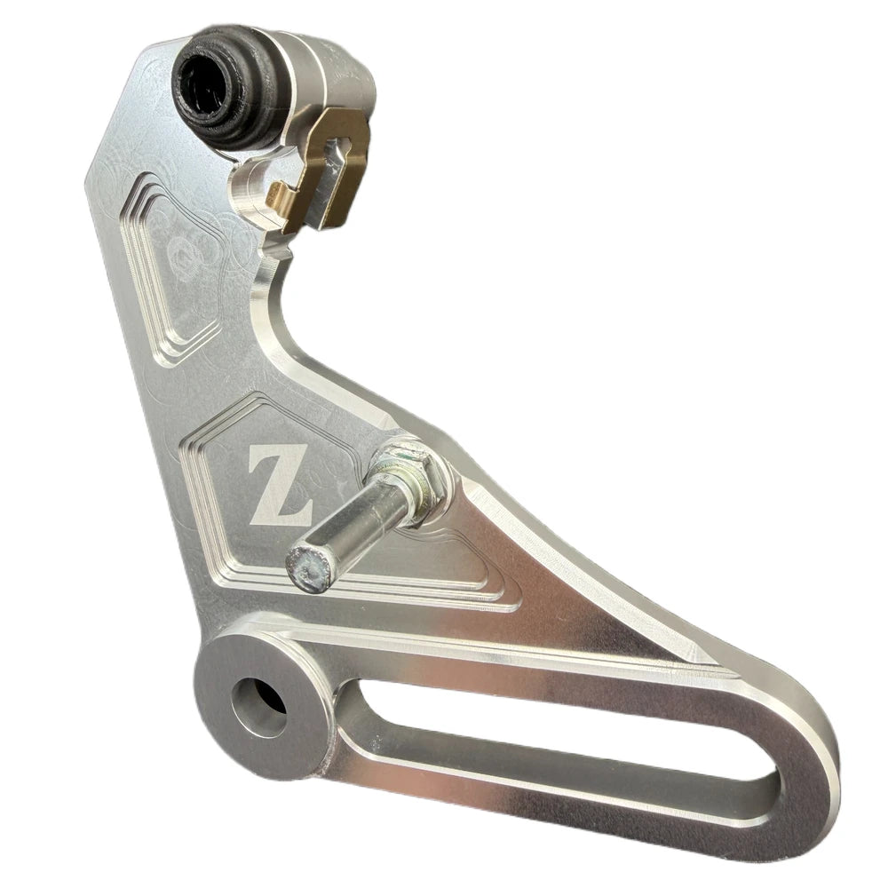 Tuttio Ultra Bee brake single caliper bracket in silver, with the caliper hardware installed, on a white background