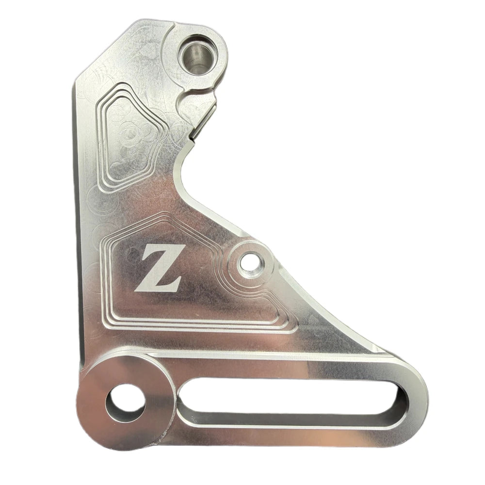 Tuttio Ultra Bee caliper bracket silver, CNC-machined 6061-T6 Aluminum, on a white background