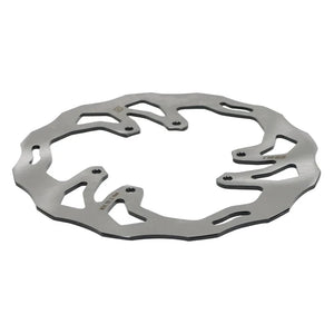 Surron Ultra Bee 240mm rotor by Nibbi Racing, angled side view of the wave edge, cutouts and bolt holes
