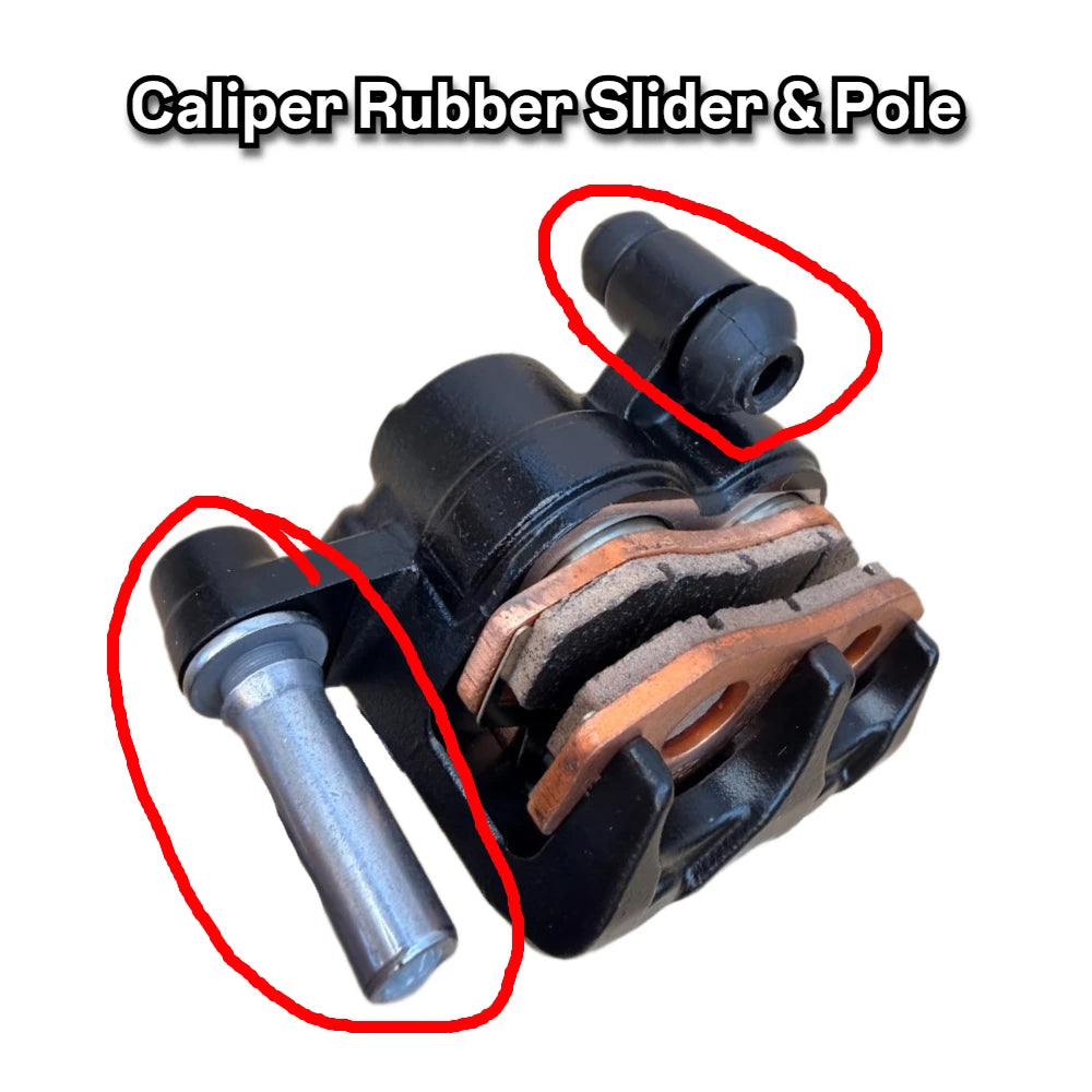 Caliper rubber slider and pole with highlighted caliper positioning on a white background