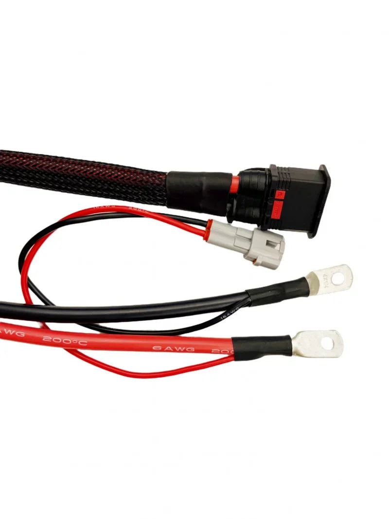 close up photo of all the power harness connectors on a white background